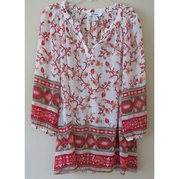 Old Navy Tops - OLD NAVY Peasant/Boho Long Sleeve Top Size XS Women's Floral Cream/Rust Casual